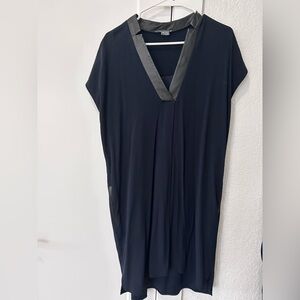 Vince leather trim Navy dress Size M